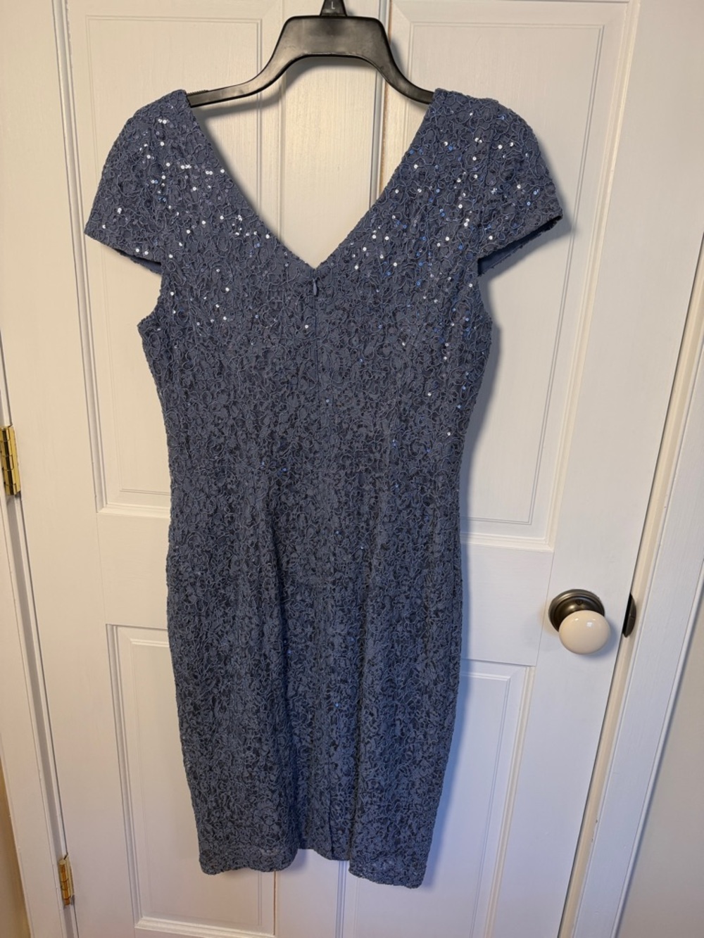 Alex Evenings Dusty Blue Lace Sequin Midi Dress - Picture 5 of 6